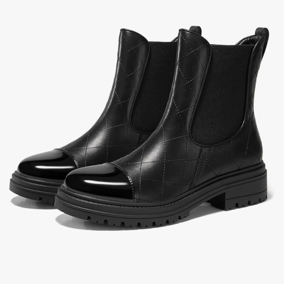 NWT Coutgo Womens Platform Chelsea Boots Low Heel Lug Sole Ankle Booties Quilted - Picture 1 of 5
